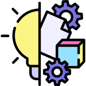 Icon with a light bulb and gears. It represents the ideas and steps needed to accomplish a project.